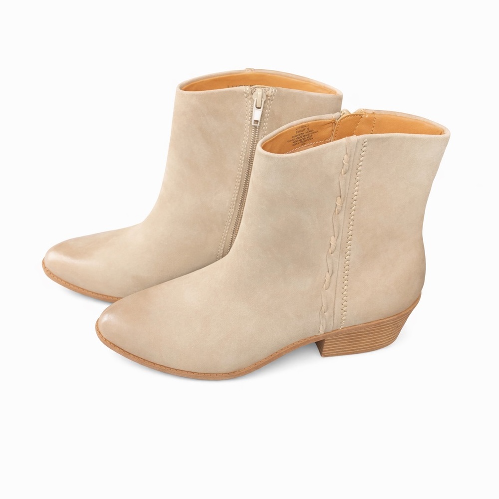 Lucky Brand Taupe Leather Side Zip Ankle Booties Block Heel Women’s 10